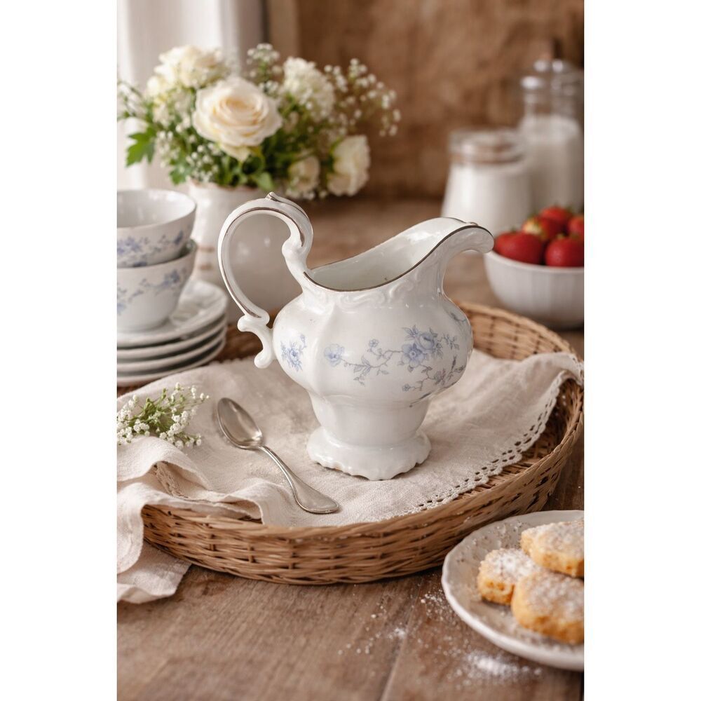 Johann Haviland Blue Garland Creamer Small Pitcher Bavaria Germany Silver Rim